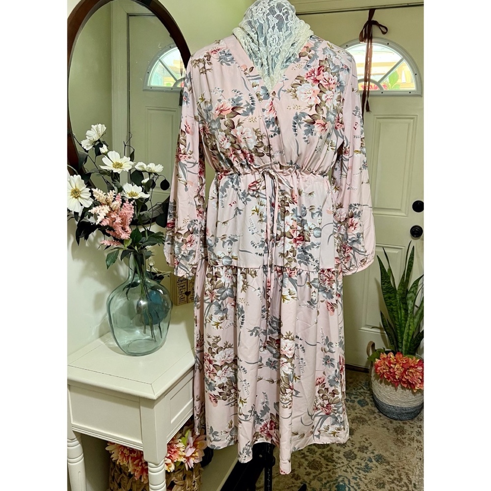 Beautiful Blush floral print tiered midi dress